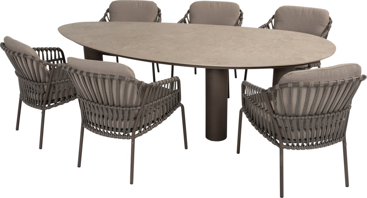 Arizona Capalbio dining tuinset 240x130xH75 cm 7 delig pebble keramiek terre 4 Seasons Outdoor