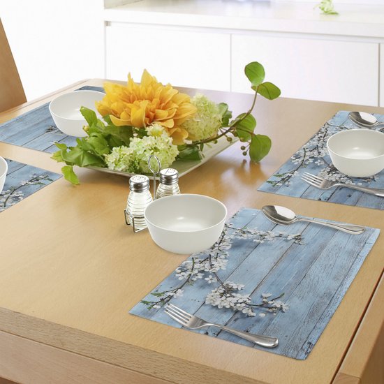 Set de 4 sets de table à manger en tissu lavable avec dos antidérapant, motif fleurs printanières et branches