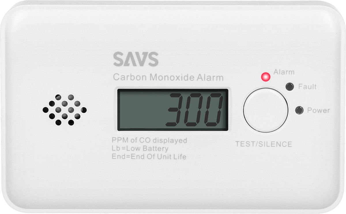 SAVS C10 Koolmonoxidemelder - 10 jaar batterij - LCD display - 10 jaar Figaro® sensor - Voldoet aan Europese norm