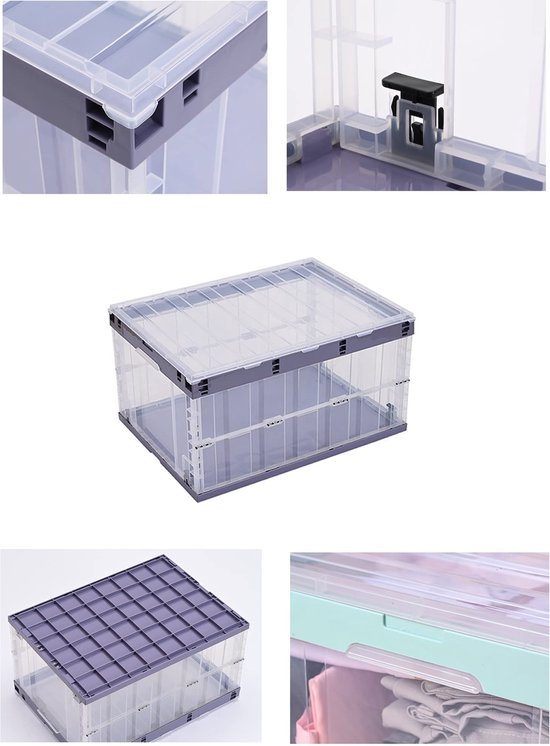 Ergocar Opvouwbare opbergdozen transparante kunststof opbergdozen met deksel stapelbare grote capaciteit dik en duurzaam voor slaapkamer kledingkast kantoor garage Two layers Ergocar Opvouwbare opbergdozen transparante kunststof opbergdozen met deksel stapelbare grote capaciteit dik en duurzaam voor slaapkamer kledingkast kantoor garage Two layers
