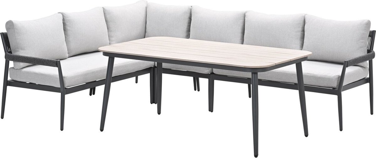 Barcelona lounge-diningset -5-delig - carbon black -dark grey - valley sand