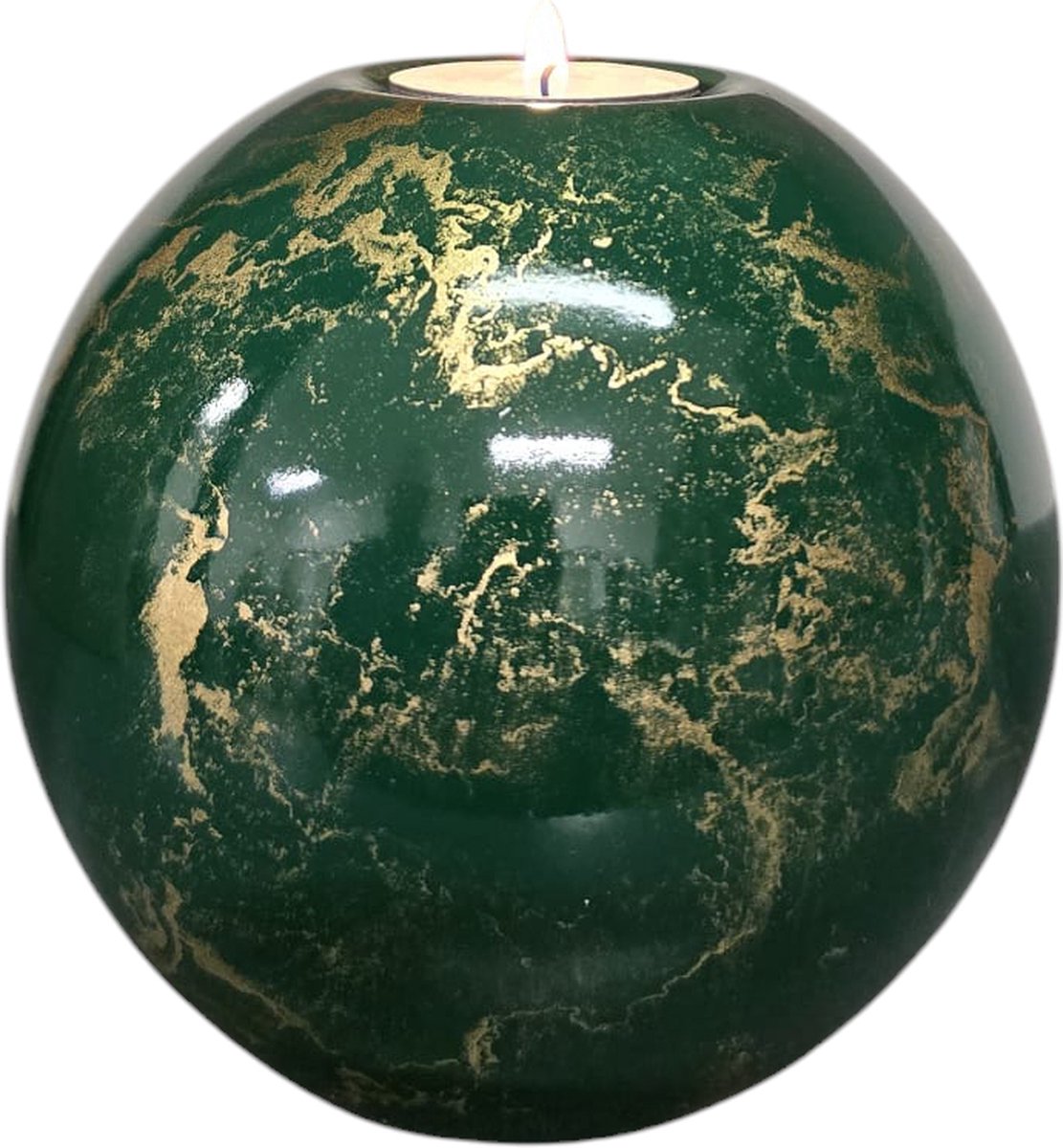 Mini Urn met kaarshouder - Glas - Handgemaakt - groen/goud - 500ml - Urn voor mensen - Urn voor dieren - Incl. deksel, kaarsje & aszakje