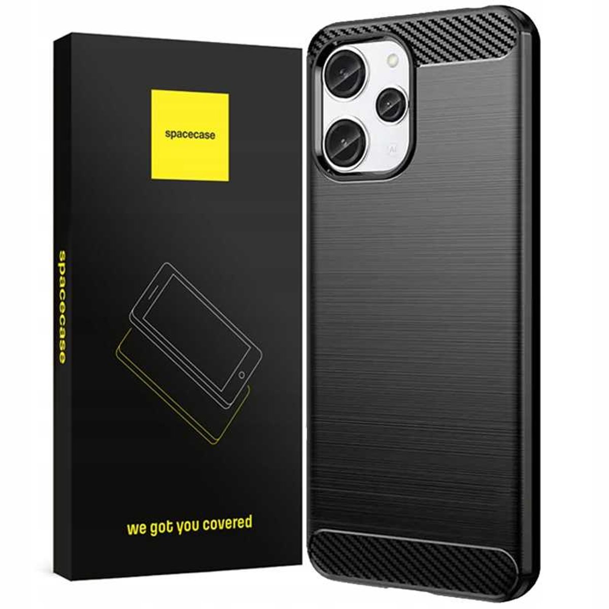 Spacecase Case Cover Voor Xiaomi Redmi 12 4G Zwart Carbon