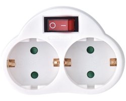 Perel Verdeelstekker met schakelaar, 2 stopcontacten met randaarde (Schuko, type F), polypropyleen, gebruik binnenshuis, wit