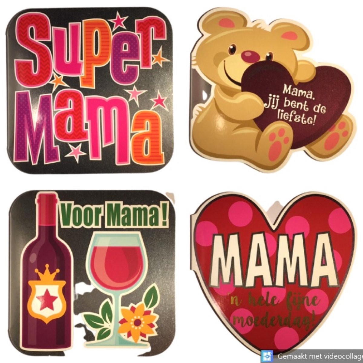 4 Luxe Moederdag Wenskaarten - Mama Moeder Ma Wens Kaart - 4 Motieven - Think Shape - Touche Cards - Met Envelop - 16x16cm - Vierkant - Muttertag - Mother's Day - Fetes de Meres