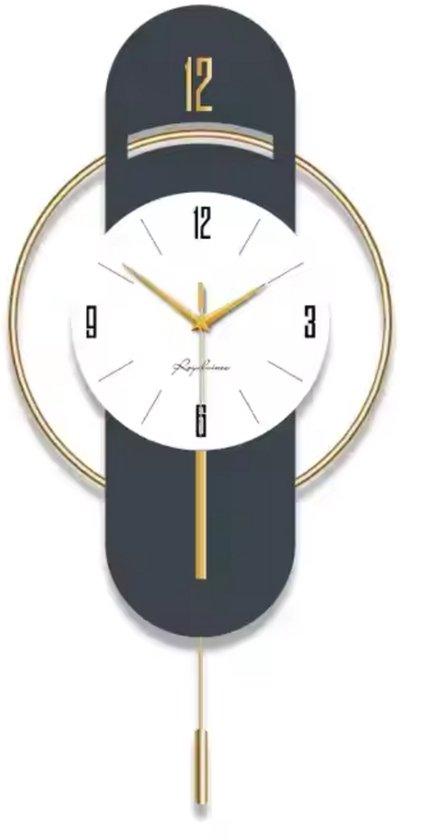 Luxaliving Wandklok Goud - Design Wandklok - Verticaal -L84 x B42 CM - Stil uurwerk - Wandklokken - Klokken - Gouden Muurklok - Wandklok Modern - Metaal - Design Wandklok- Moderne Pendel Slingeruurwerk