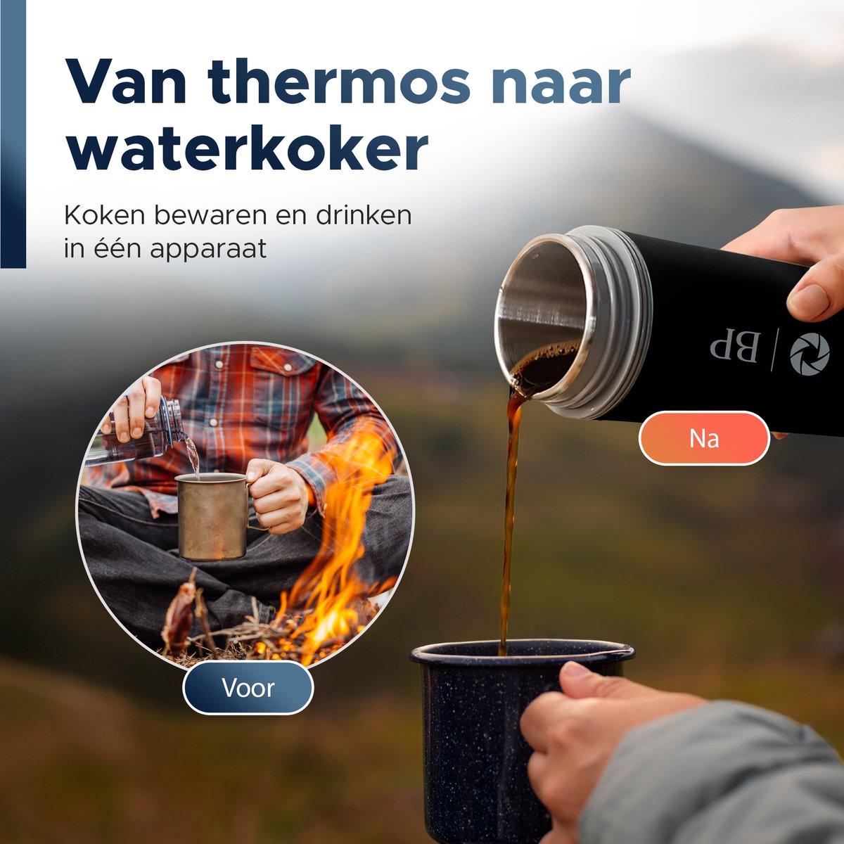 BP® Draagbare Waterkoker - Mini Waterkoker - Kleine Waterkoker - Reis Waterkoker - Camping Waterkoker - Met Temperatuurregeling - Roestvrij Staal - Zwart — afbeelding 2