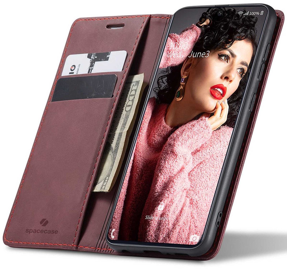Spacecase Case Galaxy A71 Portefeuille Voor Samsung Telefoon Rood
