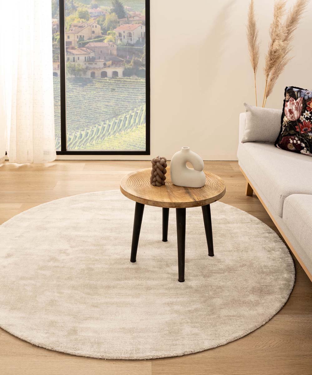 Viscose vloerkleed rond - Glamour ivoor 140 cm