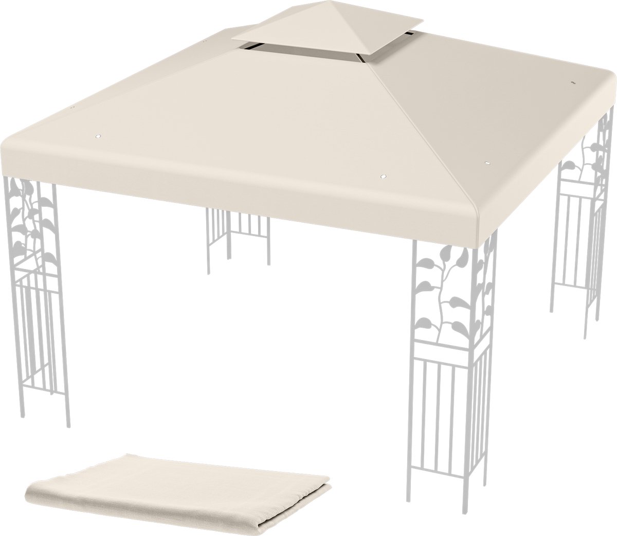 COSTWAY 3 x 3 m reservedak voor paviljoen, dubbel dak, paviljoendak, vervangende hoes met afvoergaten en klittenbandsluitingen, paviljoenafdekking (beige)