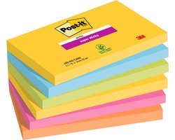Post-it® Super Sticky Notes, Kleurenset Rio, Neon geel, Mediterraan blauw, Neon Groen, Fuchsia, Neon oranje , 76mm x 127 mm, 6 blokken