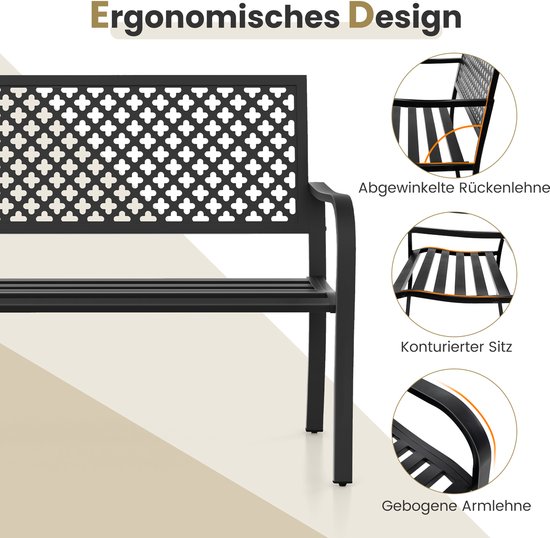 COSTWAY Tuinbank van metaal, weerbestendige zitbank voor 2 personen, balkonbank met armleuning, metalen bank tot 300 kg belastbaar, ijzeren bank voor tuin, terras, balkon, 128 x 60 x 86 cm (zwart COSTWAY Tuinbank van metaal, weerbestendige zitbank voor 2 personen, balkonbank met armleuning, metalen bank tot 300 kg belastbaar, ijzeren bank voor tuin, terras, balkon, 128 x 60 x 86 cm (zwart