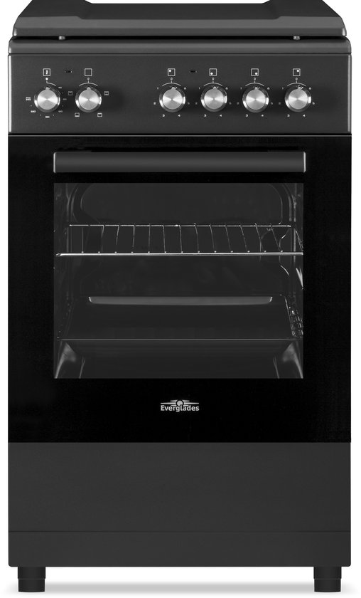 Everglades EVCK5110 - Vrijstaand Elektrisch Fornuis - Mat Zwart - 4 Kookzones - Oven: 48 Liter - 50 CM - 5 Jaar Garantie