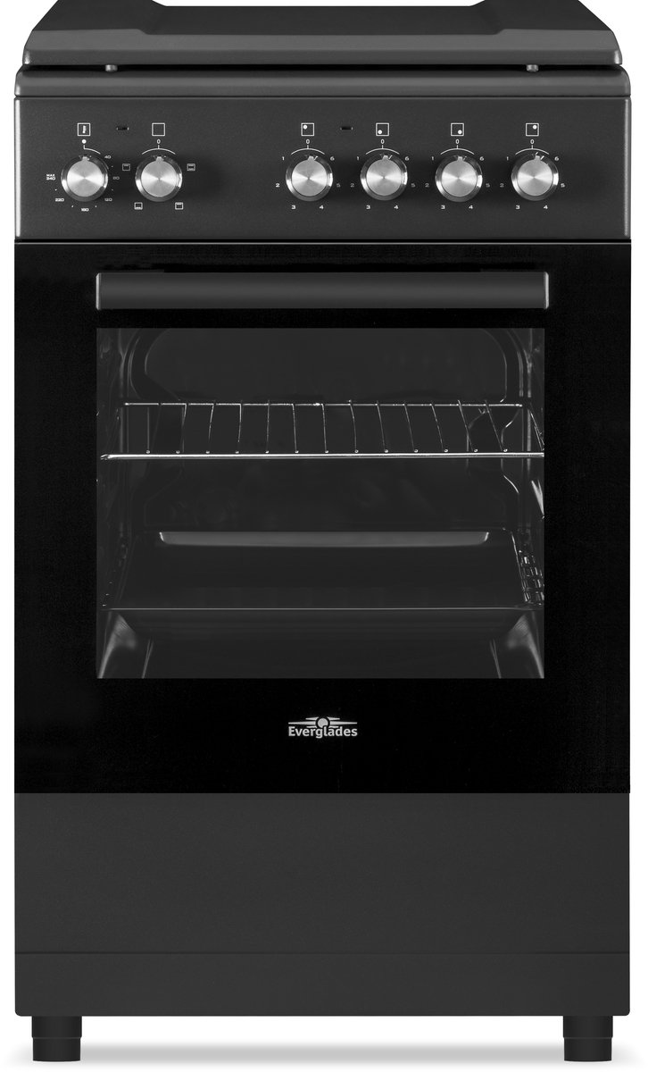 Everglades EVCK5110 - Vrijstaand Elektrisch Fornuis - Mat Zwart - 4 Kookzones - Oven: 48 Liter - 50 CM - 5 Jaar Garantie