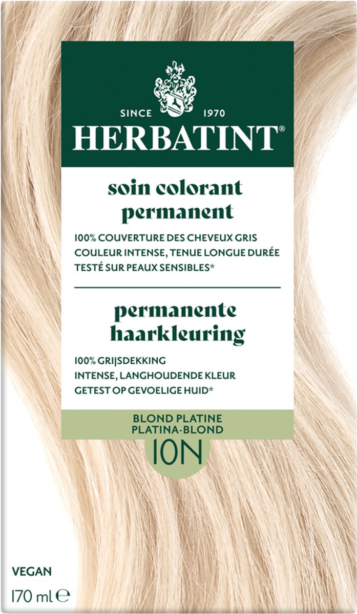 Herbatint 10N Platina Blond – permanente vegan haarkleuring – Met 8 plantenextracten – 170 ml