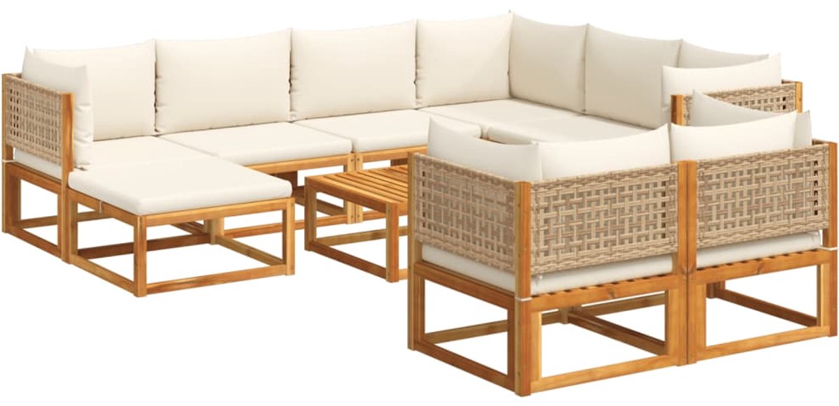 The Living Store 10-delige Loungeset met kussens massief acaciahout - Loungeset - Tuinset - Acacia Hout - Lounge Set - Buitendecoratie