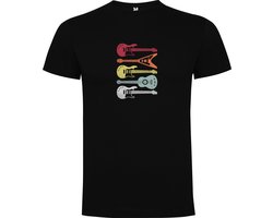 Zwart T-Shirt met Kleurrijke print “ Diverse Gitaren Vibes only– Muziek – Good Vibes “ Print Full Color Maat XL