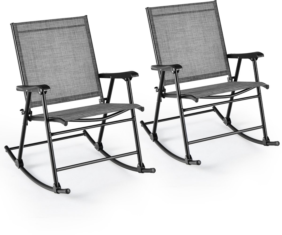 COSTWAY Inklapbare schommelstoelen, set van 2 tuinstoelen met ademende zitstof, schommelstoel voor achtertuin, terras, zwembad
