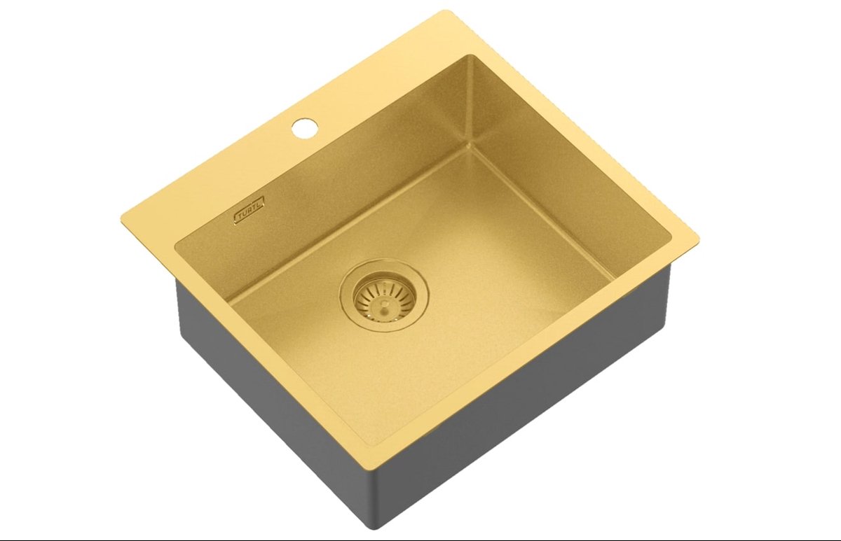 GURARI - spoelbak - Roestvrijstalen spoelbak - rvs - TERRA 100 N - wasbak - Inbouwspoelbak - 550x505 mm - goud - rechthoekig