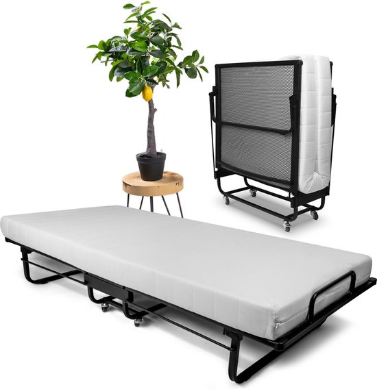 Troonz® Luxe Opklapbed Livorno – Vouwbed - Logeerbed – incl. Koudschuimmatras van 12 cm - Spiraalbodem - Dagelijks Bruikbaar - Eenpersoonsbed