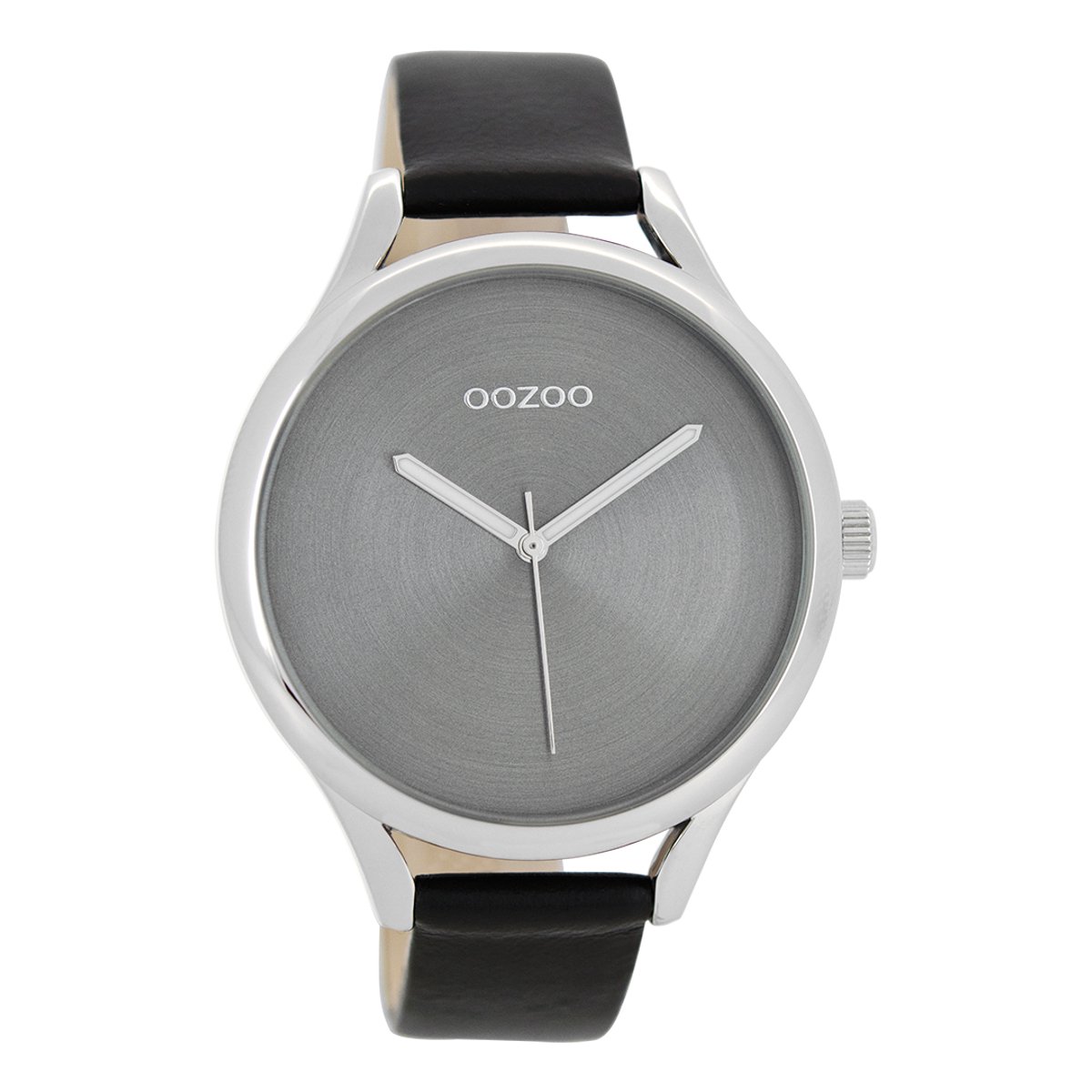 OOZOO Timepieces - Zilverkleurige horloge met zwarte leren band - C8634