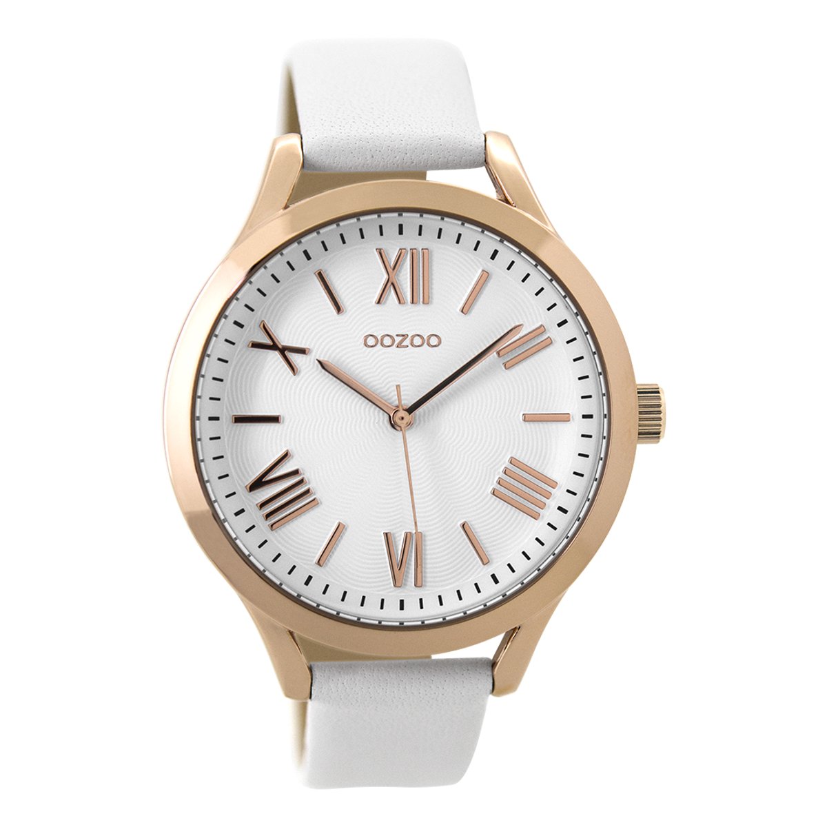 OOZOO Timepieces - Rosé goudkleurige horloge met witte leren band - C9476