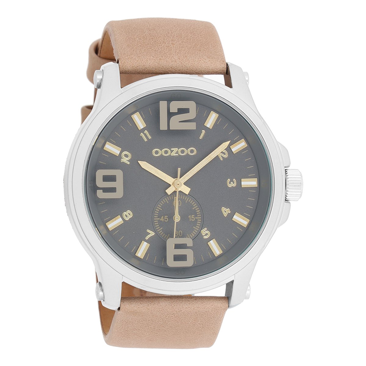 OOZOO Timepieces - Zilverkleurige horloge met zand leren band - C6455