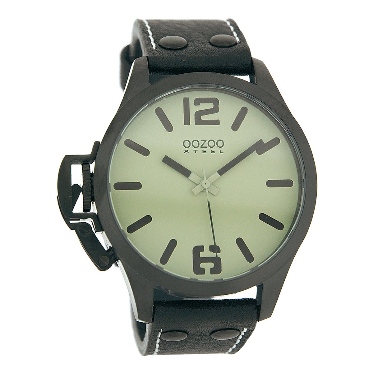 OOZOO Timepieces - Zwarte horloge met zwarte leren band - OS262