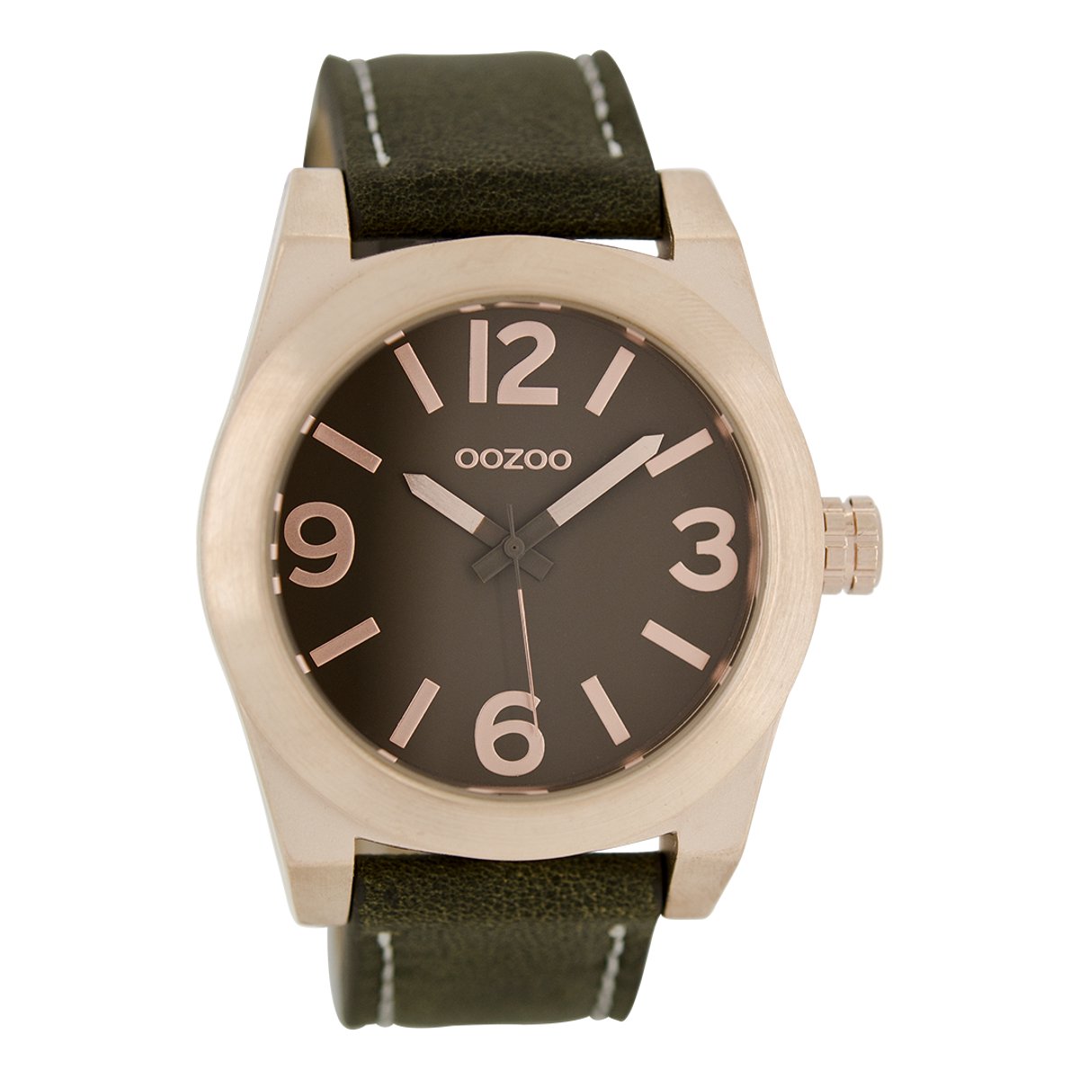OOZOO Timepieces - Rosé goudkleurige horloge met donker bruine leren band - C6738