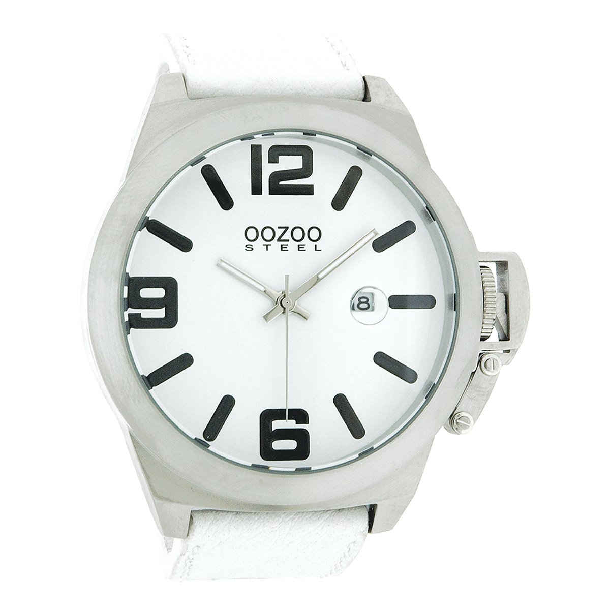 OOZOO Timepieces - Zilverkleurige horloge met witte leren band - OS113