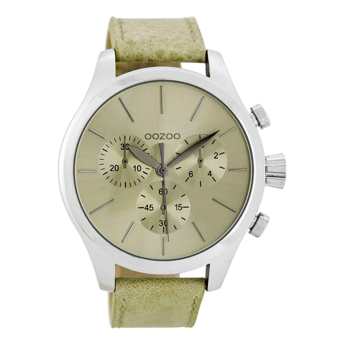 OOZOO Timepieces - Zilverkleurige horloge met beige NATO horlogeband - C7060