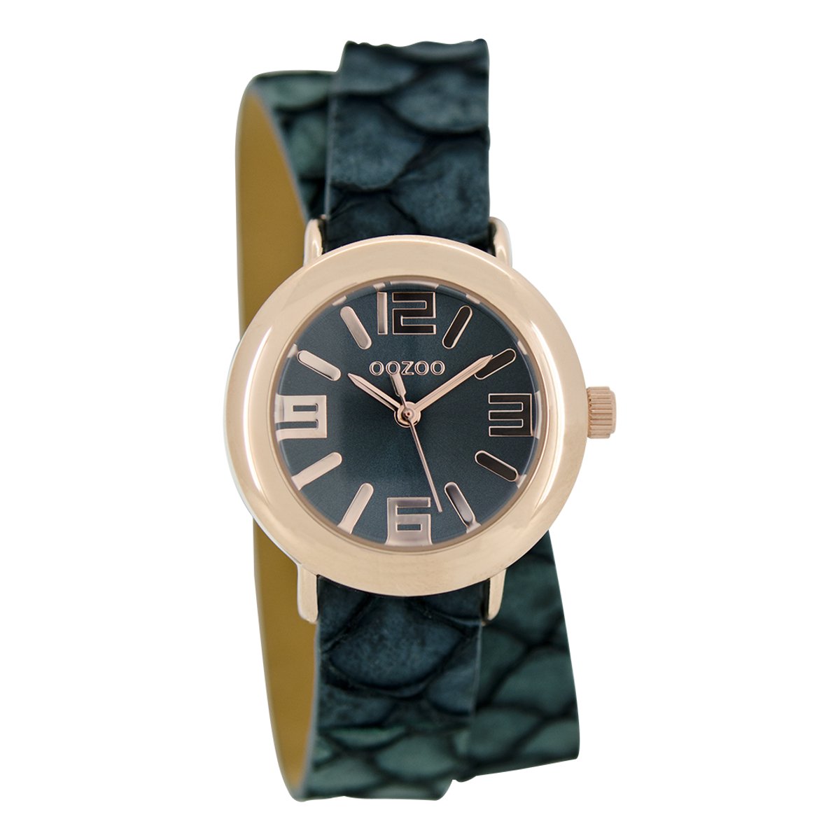 OOZOO Timepieces - Rosé goudkleurige horloge met aqua groene leren band - C6543