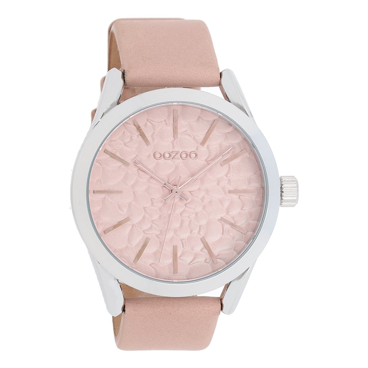 OOZOO Timepieces - Zilverkleurige horloge met oud roze leren band - C9472
