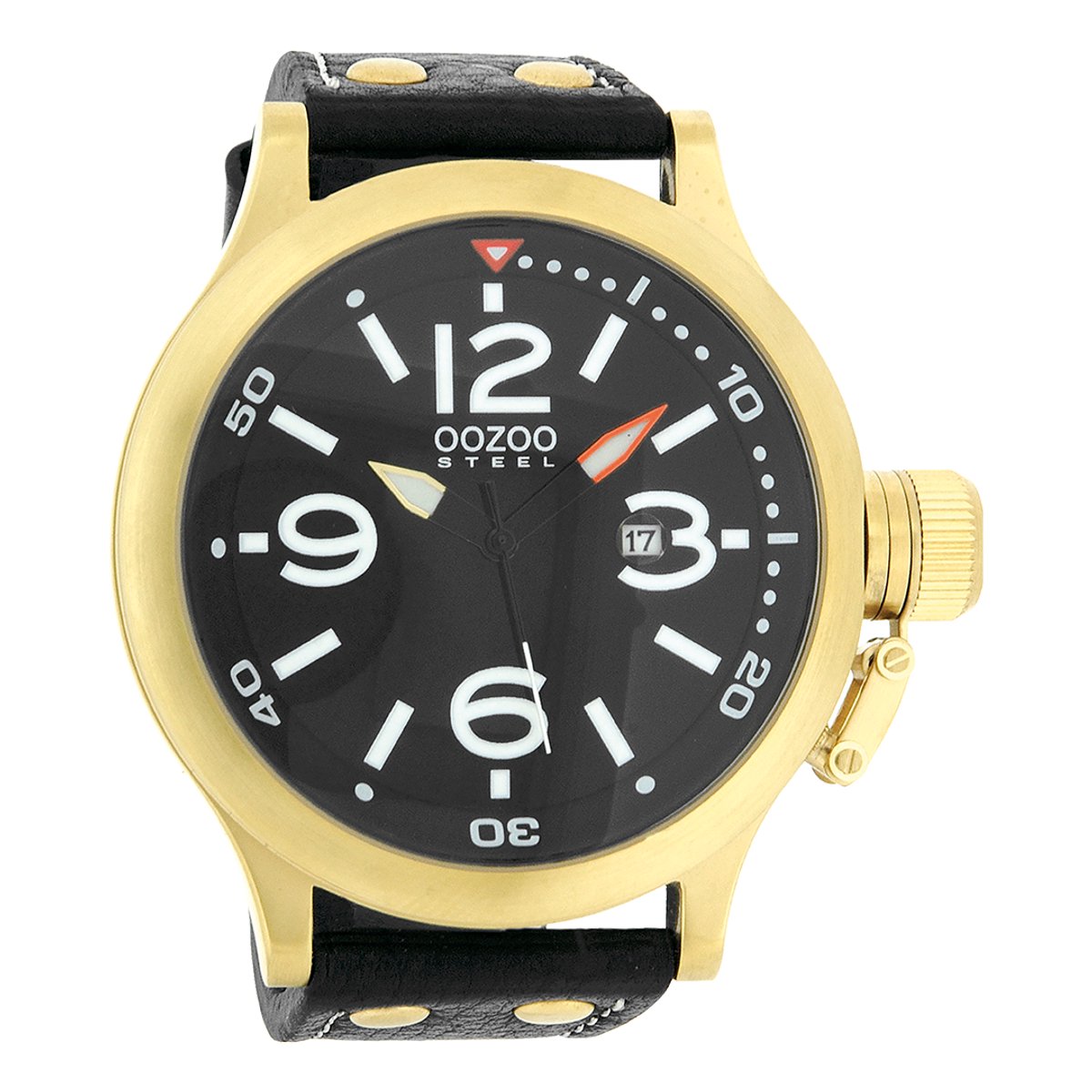 OOZOO Timepieces - Goudkleurige horloge met zwarte leren band - OS203
