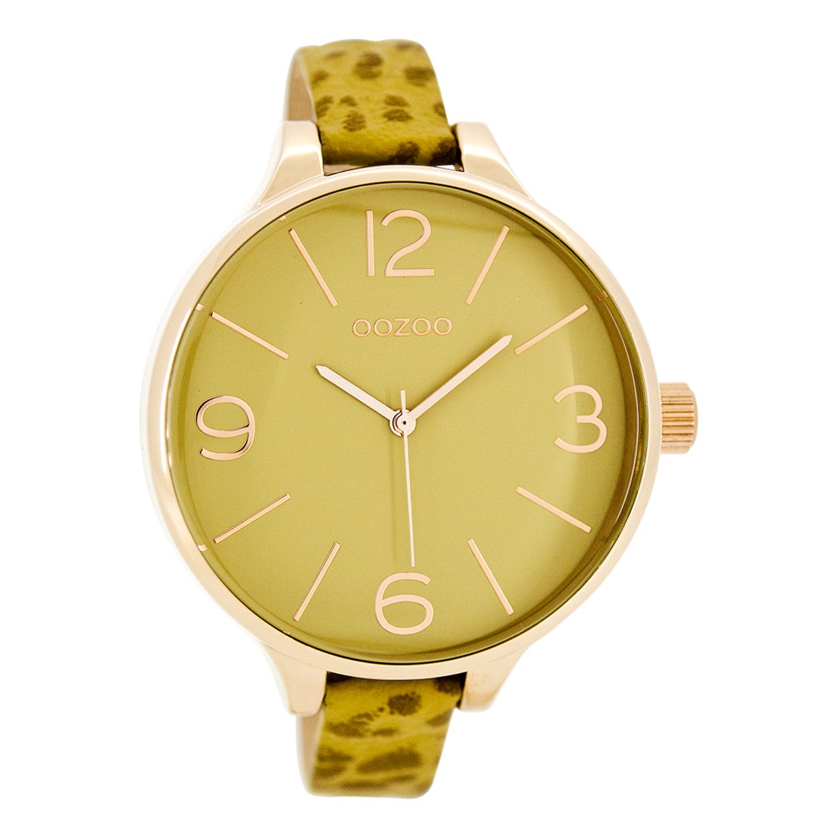 OOZOO Timepieces - Rosé goudkleurige horloge met camel leren band - C7967