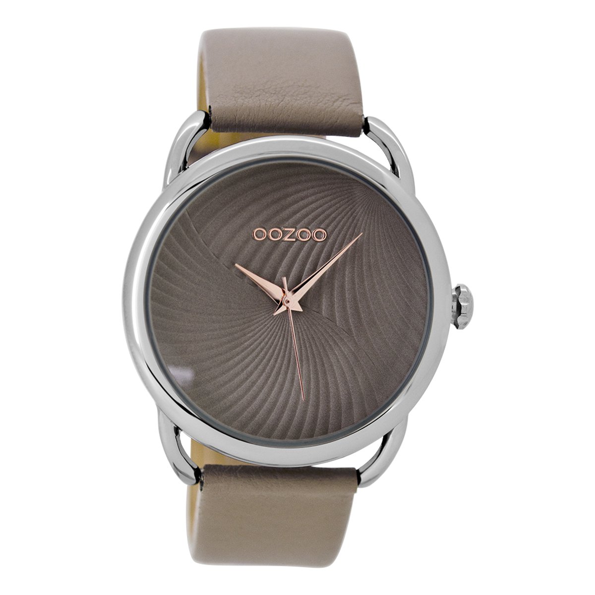 OOZOO Timepieces - Zilverkleurige horloge met taupe leren band - C9162