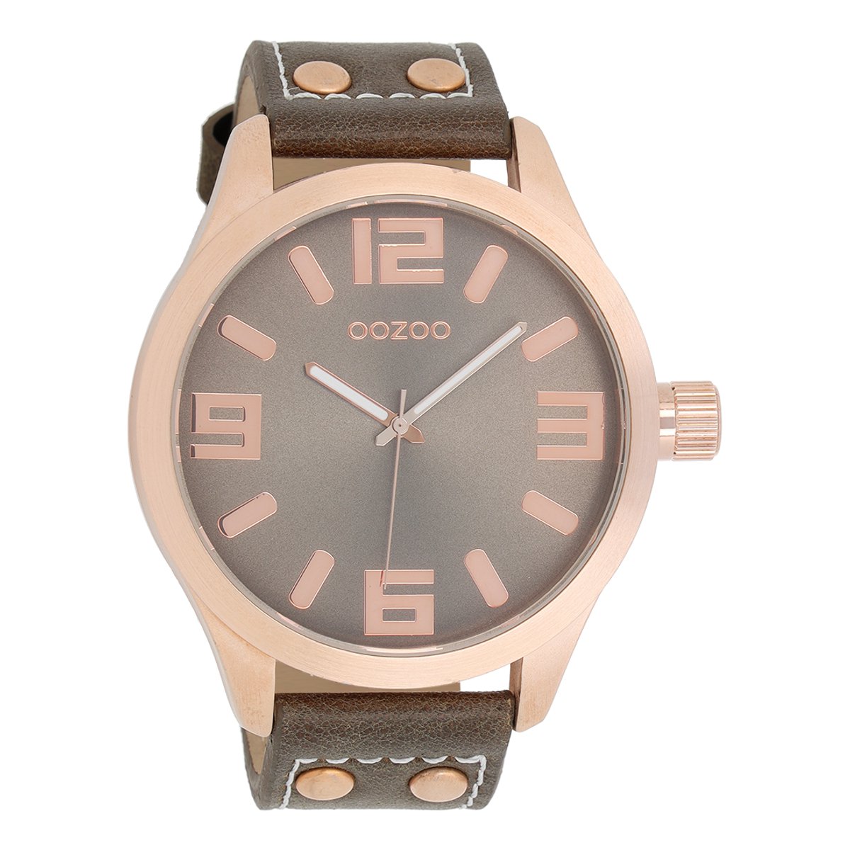 OOZOO Timepieces - Rosé goudkleurige horloge met taupe leren band - C1108