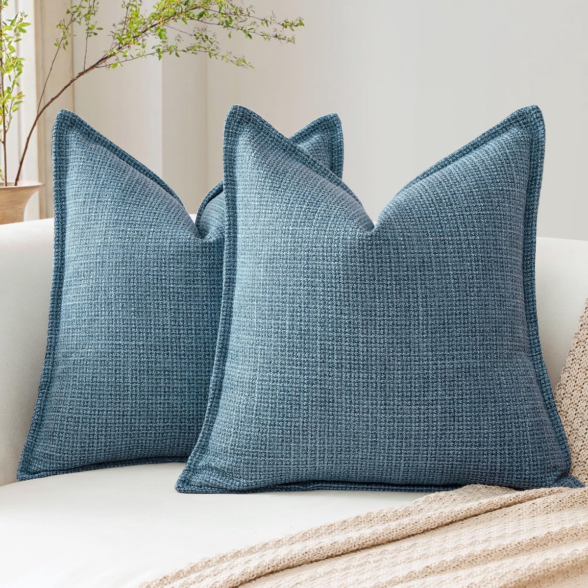 My Ninki ® Elegante Set van 2 Linnen Kussenslopen voor Moderne Interieurdecoratie in Blauw, 50 x 50 cm