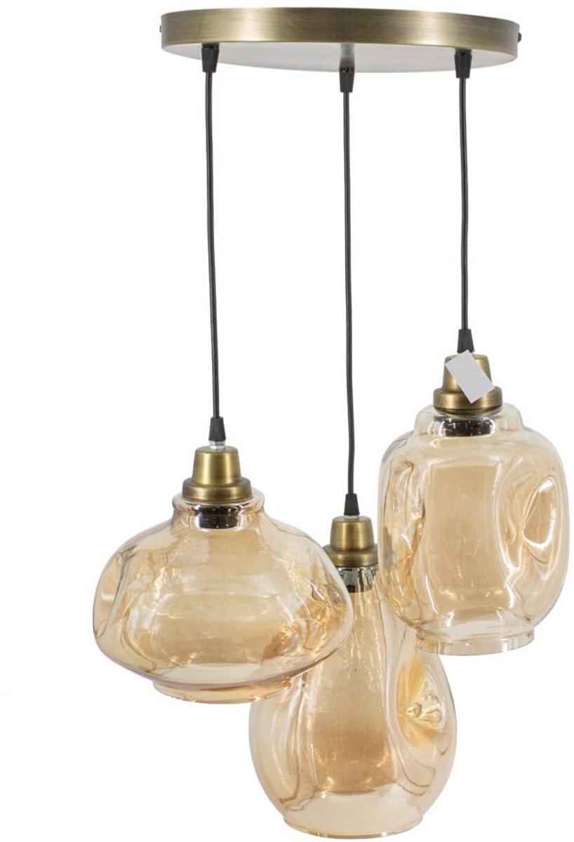 Hanglamp 3 Bollen - Hanglamp - Hanglamp Eetkamer - Hanglampen Woonkamer - Hanglamp Slaapkamer - Vintage - Glas - Goud