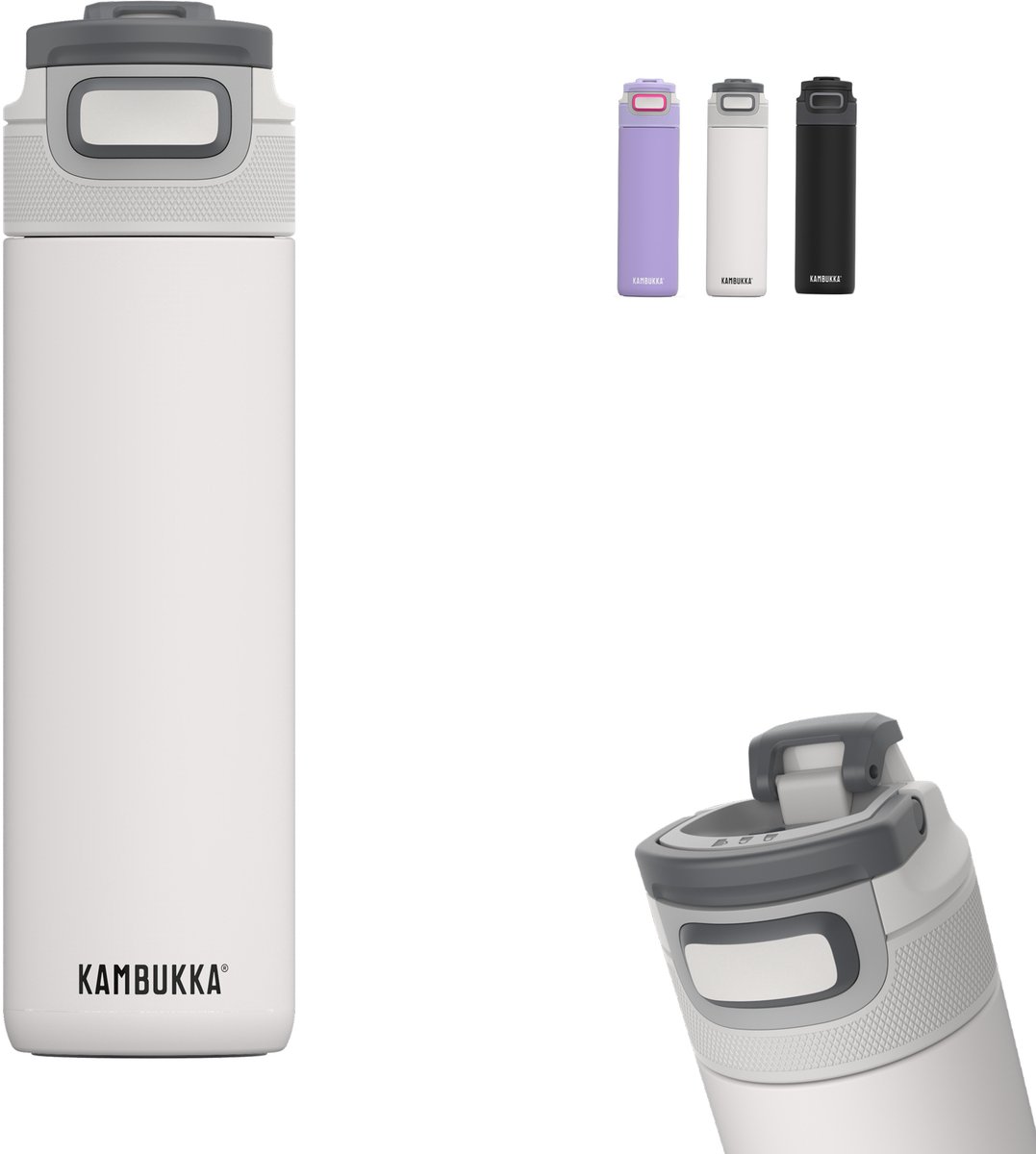Kambukka Elton geĂŻsoleerde drinkfles 600ml - Chalk White 2.0 met 3-in-1 lid en makkelijke reiniging