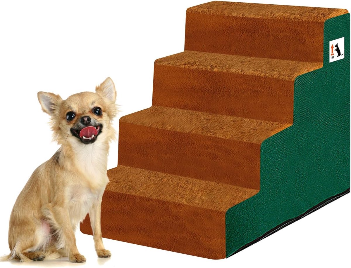 Candala Hondentrap, kattentrap, 4 treden, eenvoudige montage, huisdiertrap met wasbaar, pluche overtrek, huisdierladder voor bank/bed, 53 x 39 x 40 cm