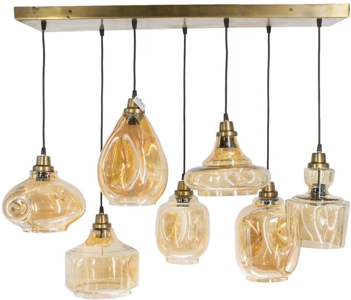 Hanglamp 7 Bollen - Hanglamp - Hanglamp Eetkamer - Hanglampen Woonkamer - Hanglamp Slaapkamer - Vintage - Glas - Goud