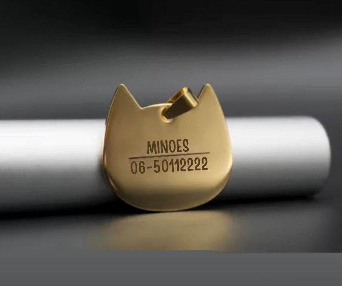 Kattenpenning - Huisdierpenning - Dierenpenning inclusief graveren - Goudkleurig - Petshop Seven®