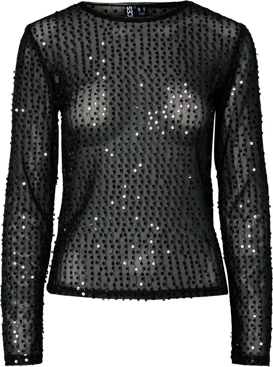 Pieces T-shirt Pcmacey Ls Top Jrs 17160700 Asphalt/dark Grey Sequins Dames Maat - M