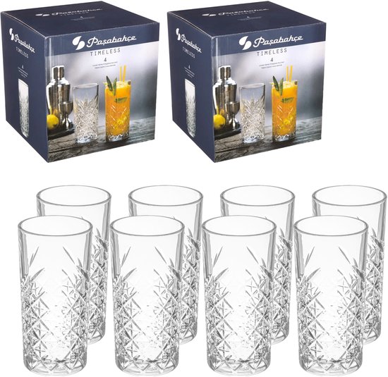 Verres à boire Pasabache Baroque Crystal - 8 pièces - verre décoratif - 450 ml - H11 cm - verres à eau - Verres à jus - Long drink