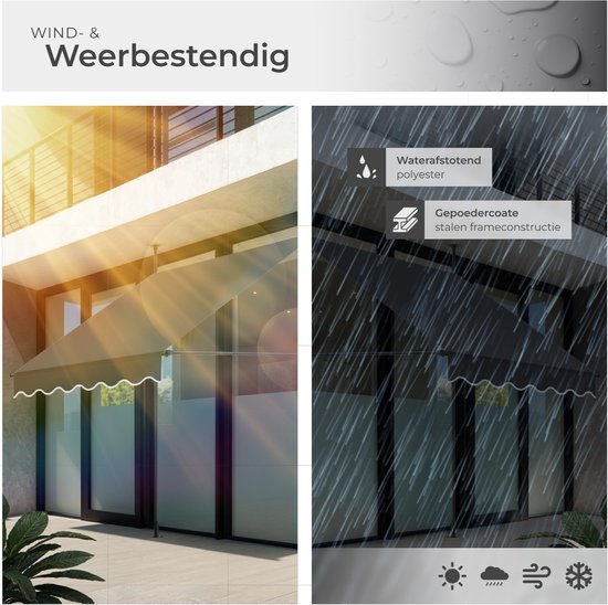tectake® Klemluifel - Balkonluifel zonder boren - In hoogte verstelbaar, UV- bestendig, waterafstotend - Terrasoverkapping, zonwerend voor terras en balkon - Breedte 150 cm - Div. kleuren - Beige