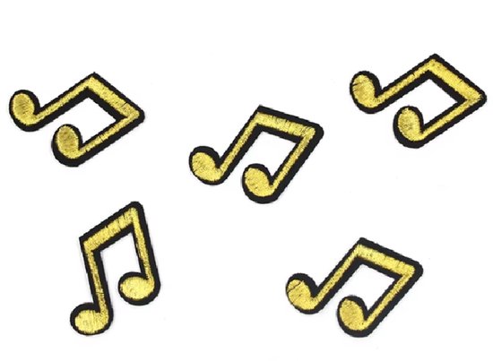 Patchs Musique - Note de musique dorée - Mix de 5 - Patch thermocollant - Application sur tissu - Accessoire Musique - Goud - Patch thermocollant - Emblème thermocollant - Pour vêtements - Joli cadeau