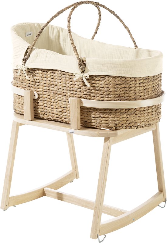 Berceau Geuther avec support pour berceau - Set Moses - Fonction 3 en 1 : berceau, berceau et lit de voyage - Avec support en bois à bascule - Beige