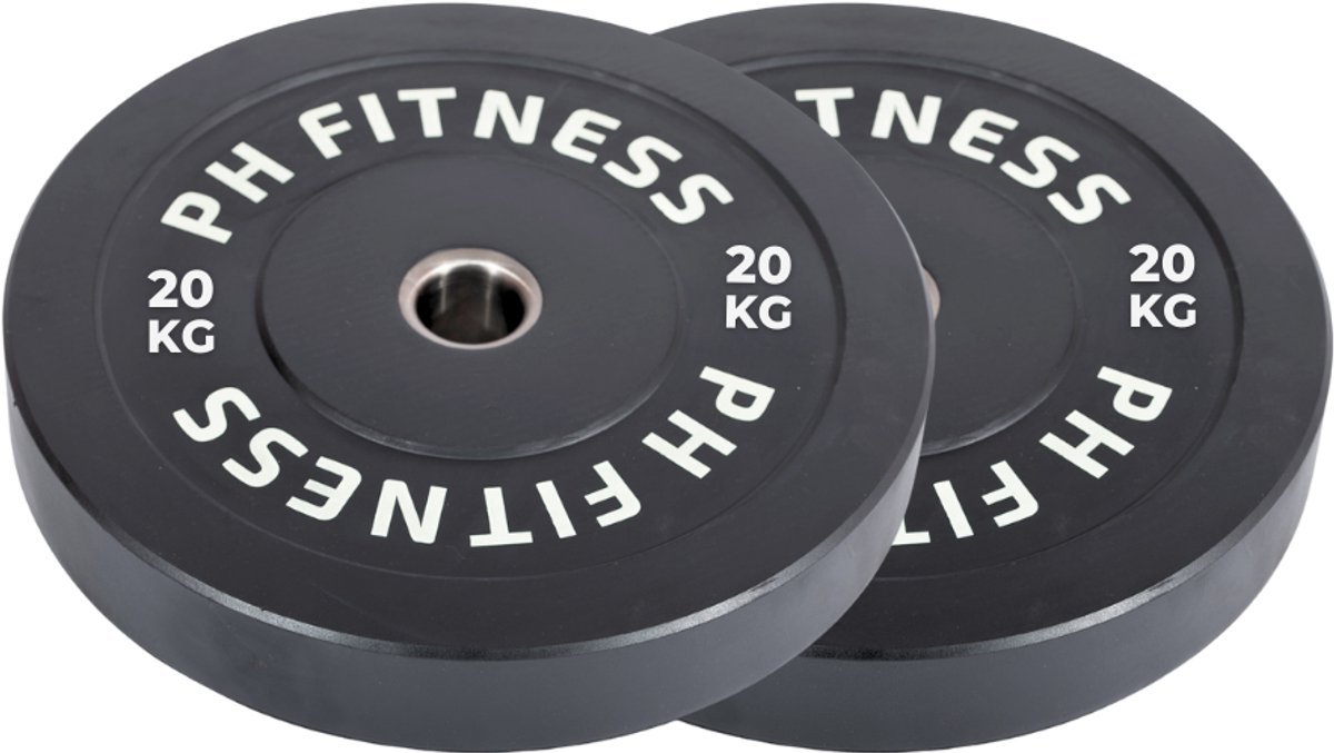 PH Fitness Bumper Plates 20KG Set - Olympische Halterschijven van Rubber - 50 mm - 2 STUKS met opdruk