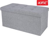 Hoppa! Zitbank - zitkist - zitpoef - voetenbank - hocker met opbergruimte en deksel - Grijs - Linnen - 77 x 39 x 39 cm | Max. Belastbaarheid 300 kg